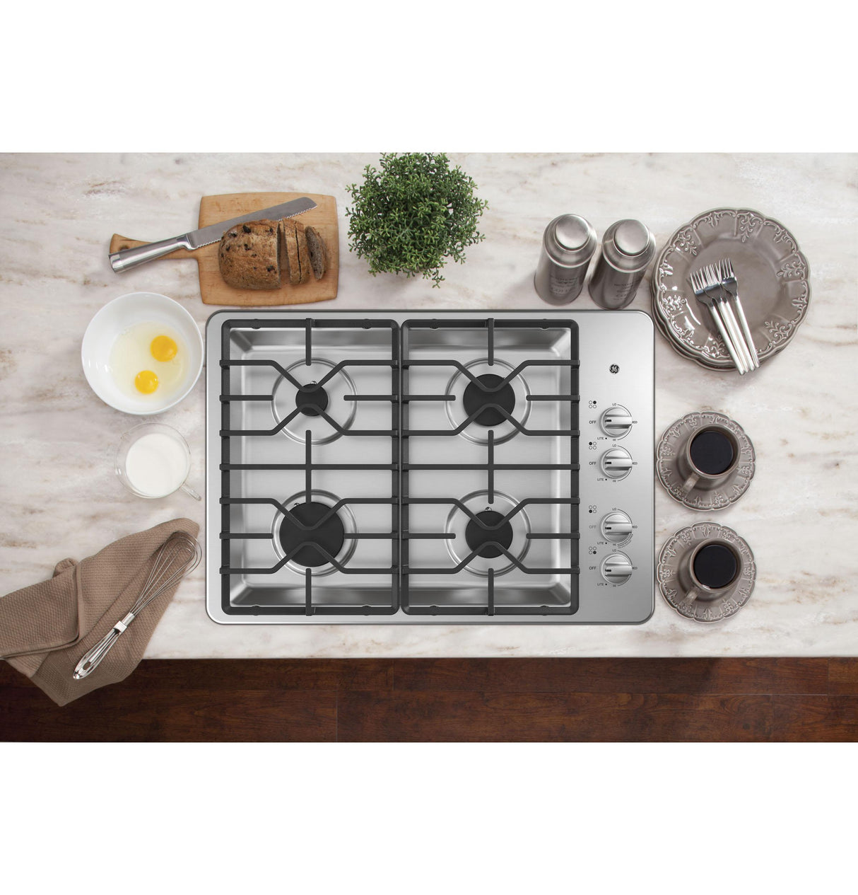 GE JGP3030SLSS - 30 in. 4-Burner Natural Gas Cooktop with Simmer Burner & Power Burner - Stainless Steel