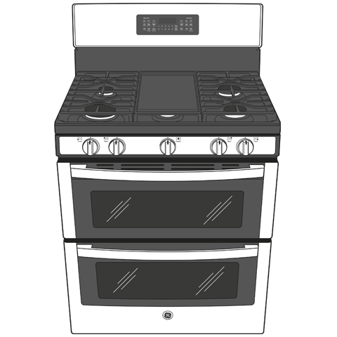 GE JGBS86SPSS - 30 in. 6.8 cu. ft. Air Fry True European Convection Double Oven Gas Range with 5 Sealed Burners & Griddle - Stainless Steel