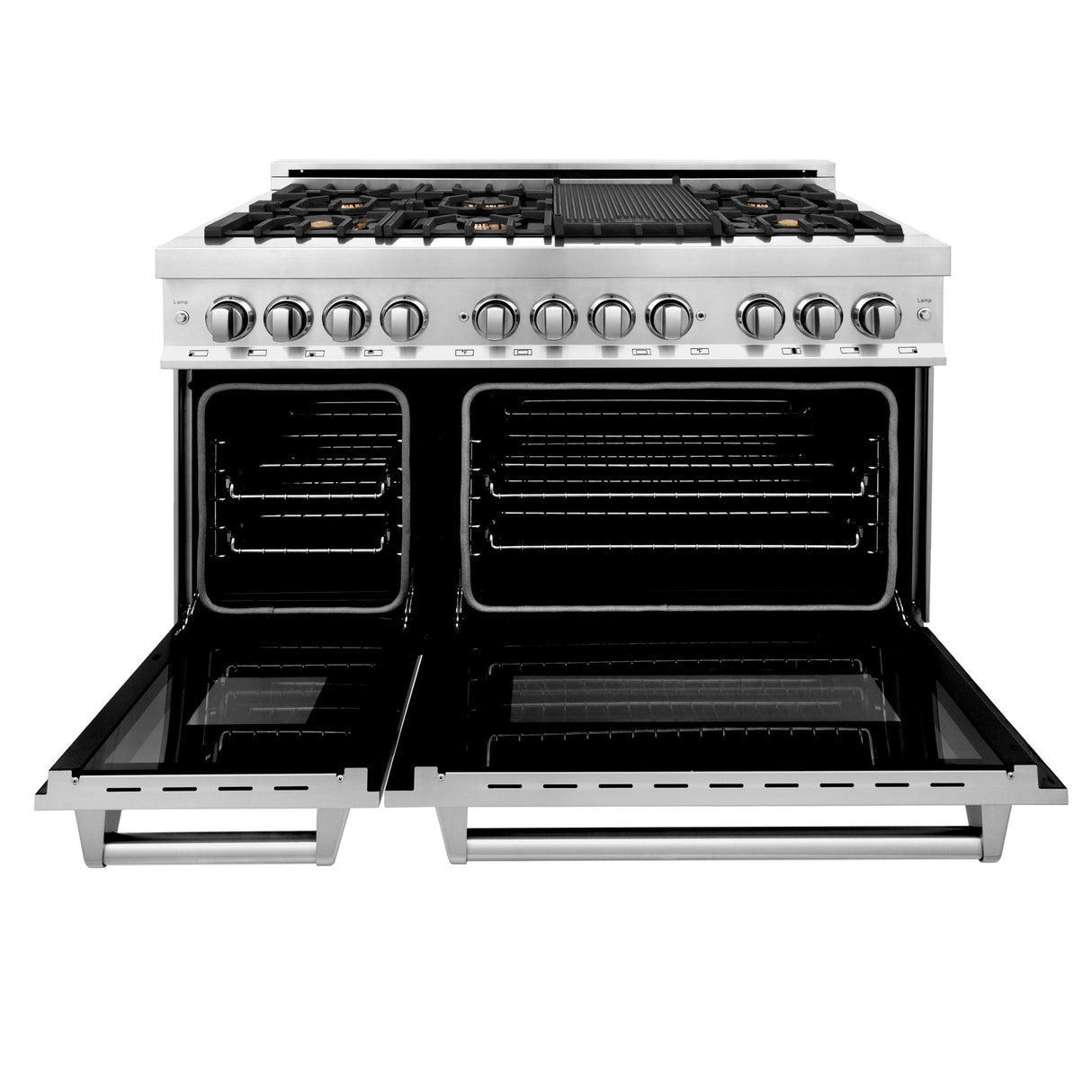 ZLINE 48 in. 6.0 cu. ft. Electric Oven and Gas Cooktop Dual Fuel Range with Griddle and Brass Burners in Stainless Steel (RA-BR-GR-48) - (RABRGR48)