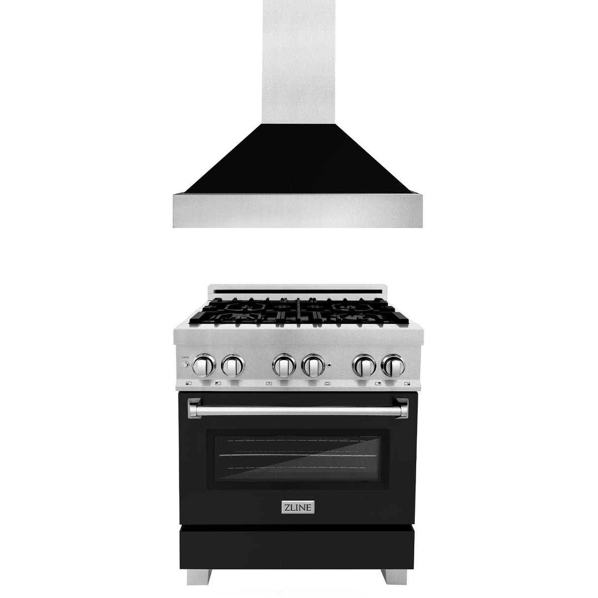 ZLINE 30 in. Kitchen Package with DuraSnow Stainless Steel Dual Fuel Range with Black Matte Door and Convertible Vent Range Hood (2KP-RASBLMRH30) - (2KPRASBLMRH30)