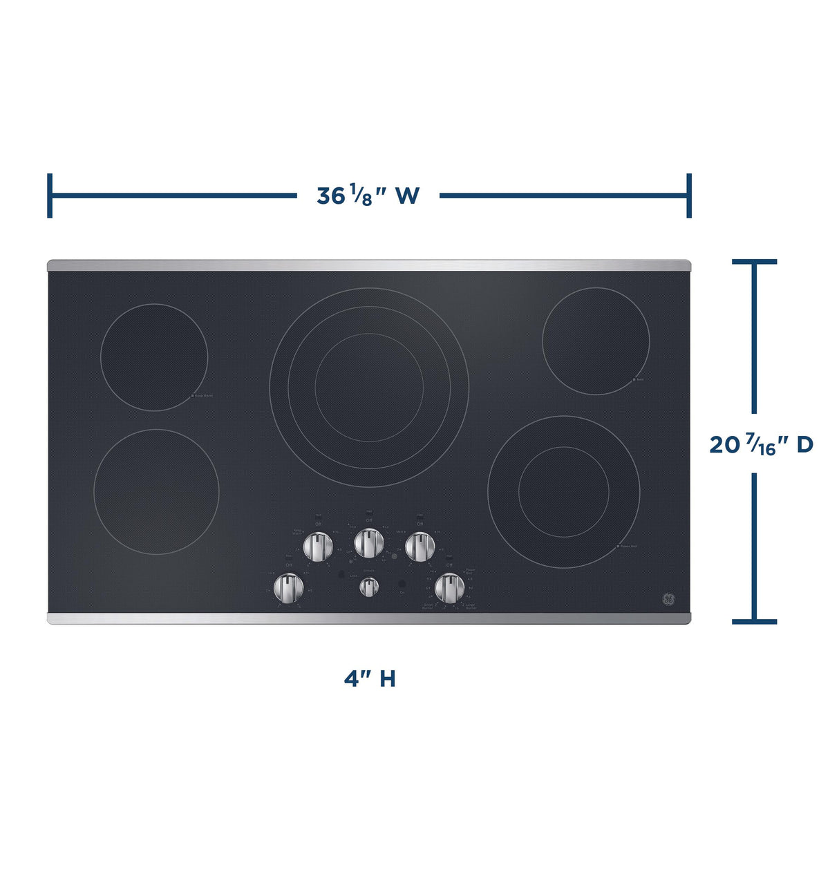 GE JEP5036STSS 36 in. 5-Burner Electric Cooktop with Simmer Burner & Power Burner - Stainless Steel