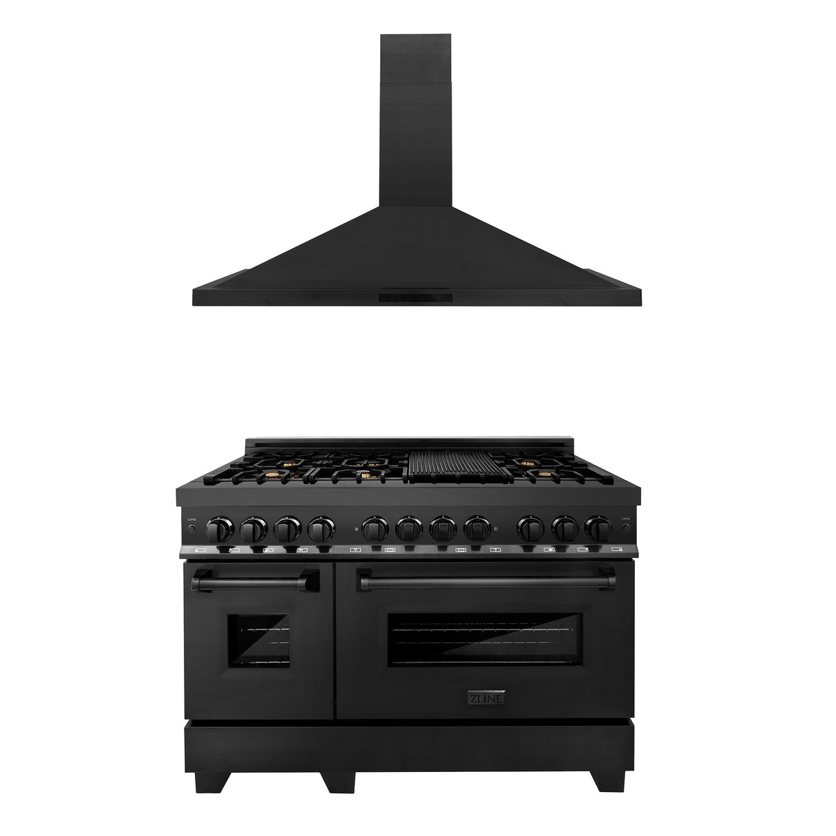 ZLINE 48 in. Kitchen Package with Black Stainless Steel Dual Fuel Range and Convertible Vent Range Hood (2KP-RABRH48) - (2KPRABRH48)