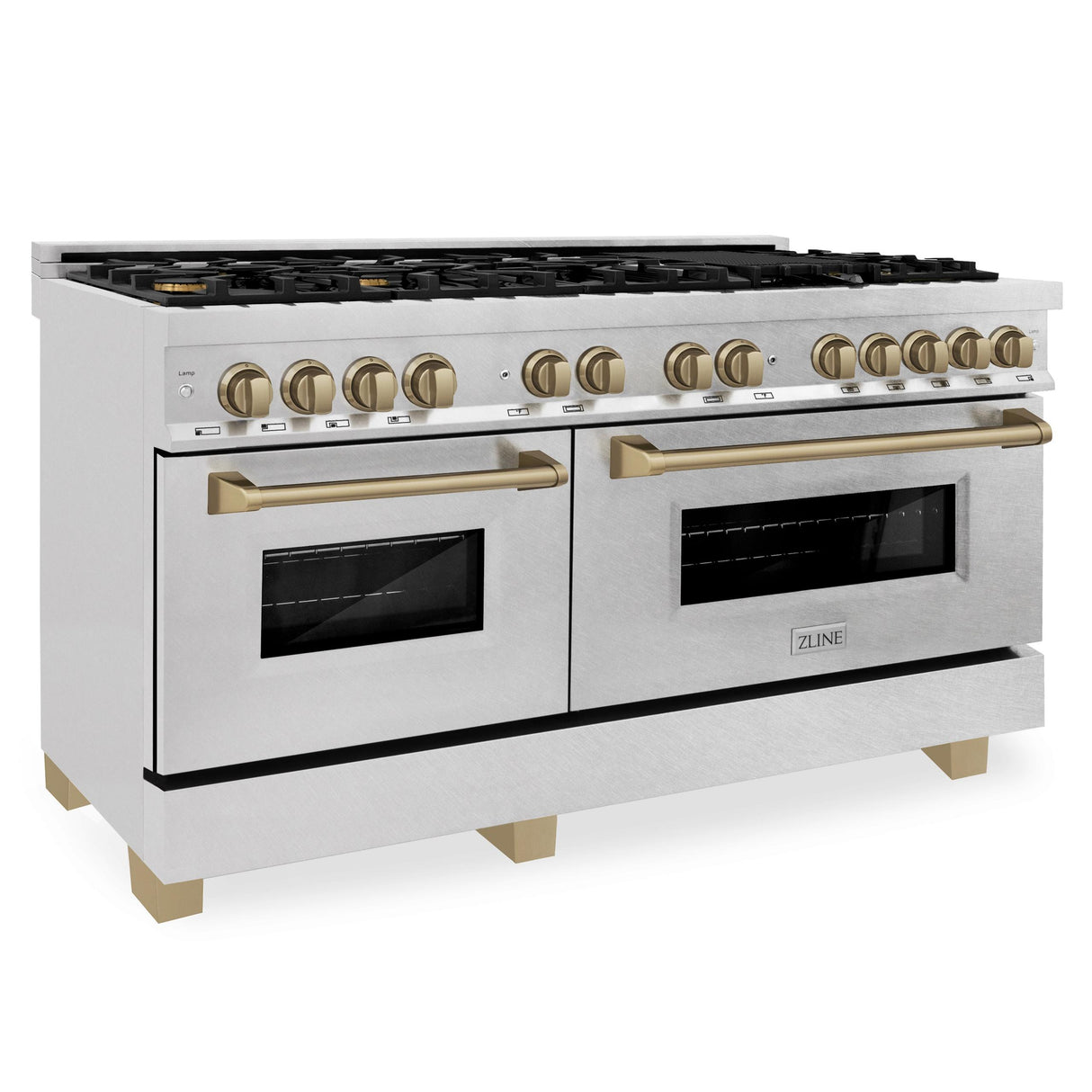 ZLINE Autograph Edition 60 in. 7.4 cu. ft. Dual Fuel Range with Gas Stove and Electric Oven in DuraSnow Stainless Steel with Accents (RASZ-SN-60) - (RASZSN60CB)