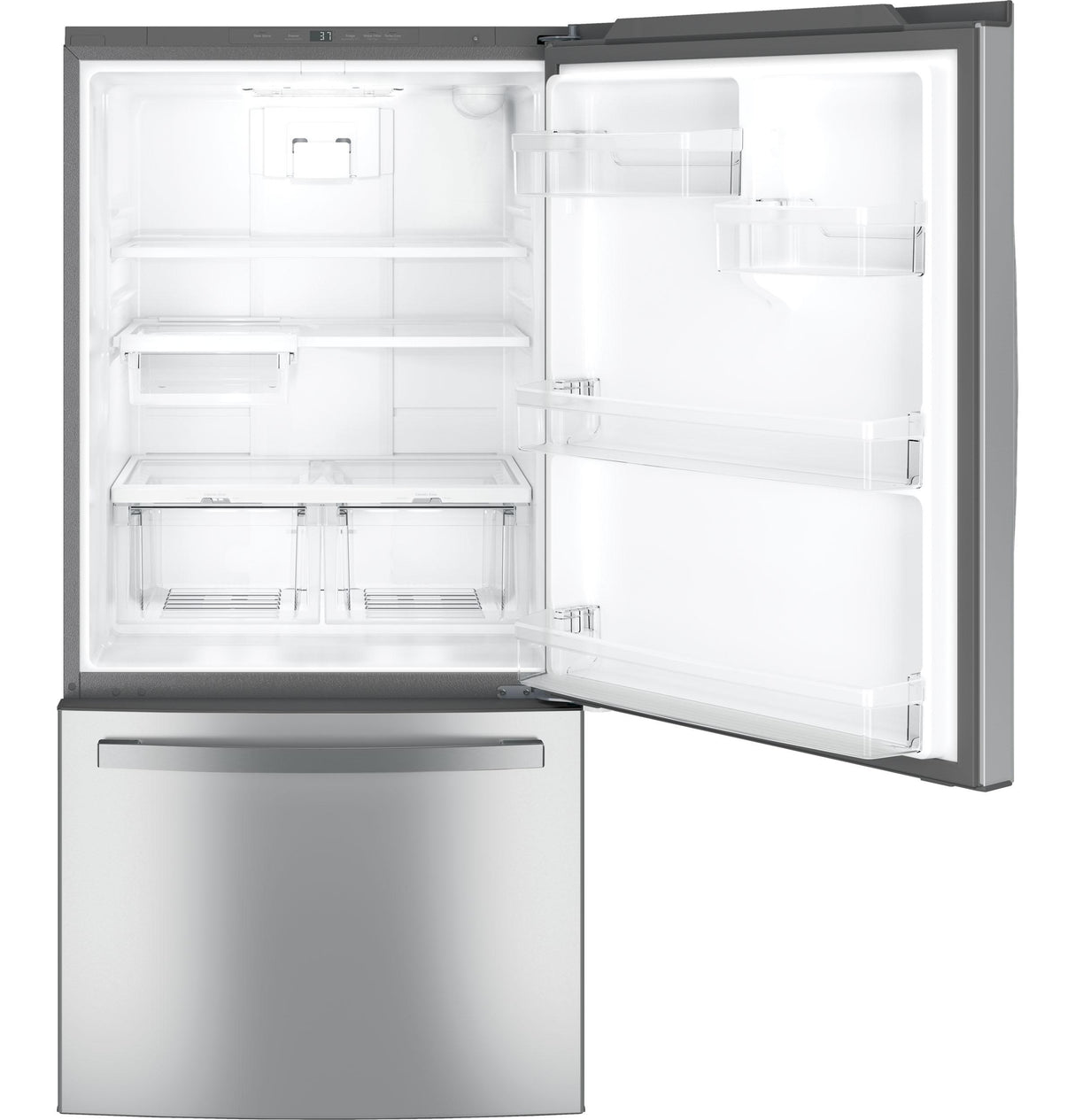 GE GDE25EYKFS - 33 in. 24.8 cu. ft. Bottom Freezer Refrigerator with Ice Maker - Fingerprint Resistant Stainless