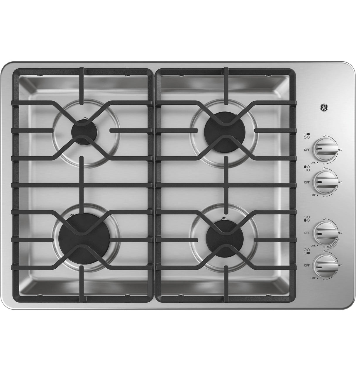 GE JGP3030SLSS - 30 in. 4-Burner Natural Gas Cooktop with Simmer Burner & Power Burner - Stainless Steel