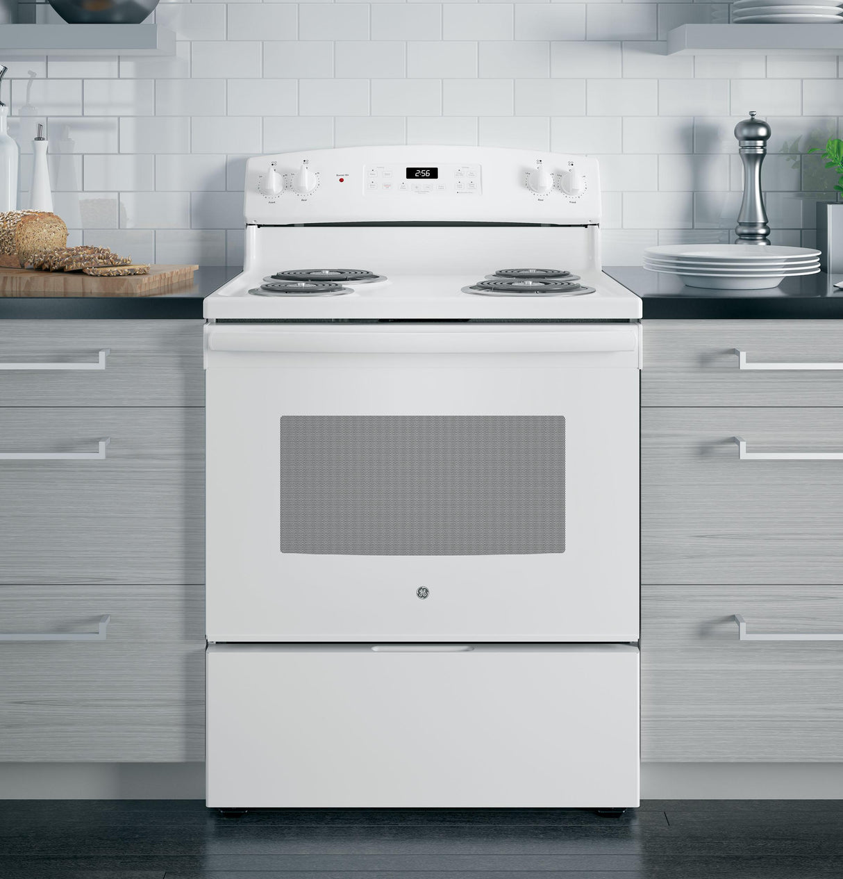 GE JB256DMWW - 30" 5 cu. ft. Free-Standing Self-Clean Electric Range with Coil Burners - White
