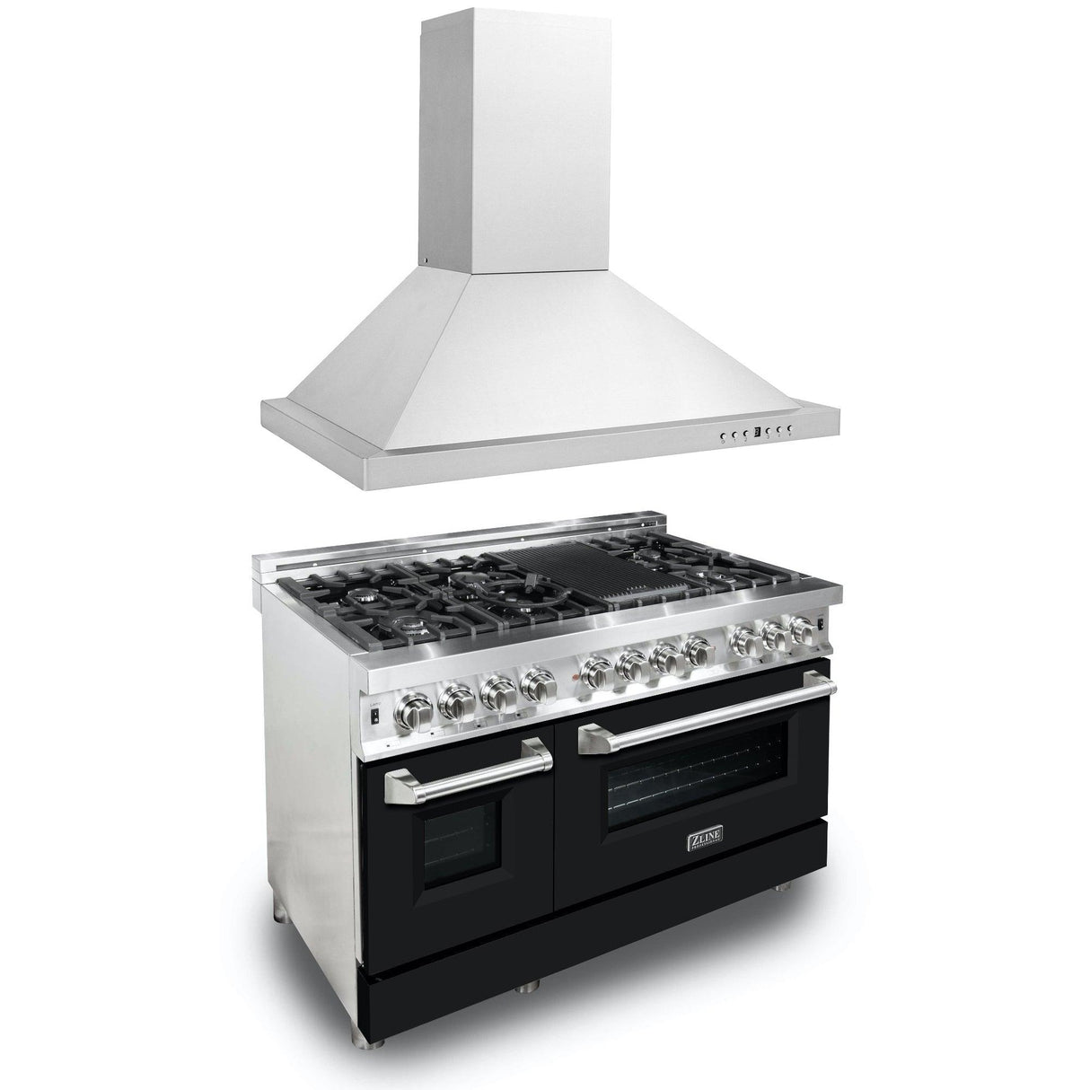 ZLINE 48 in. Kitchen Package with Stainless Steel Dual Fuel Range with Black Matte Door and Convertible Vent Range Hood (2KP-RABLMRH48) - (2KPRABLMRH48)