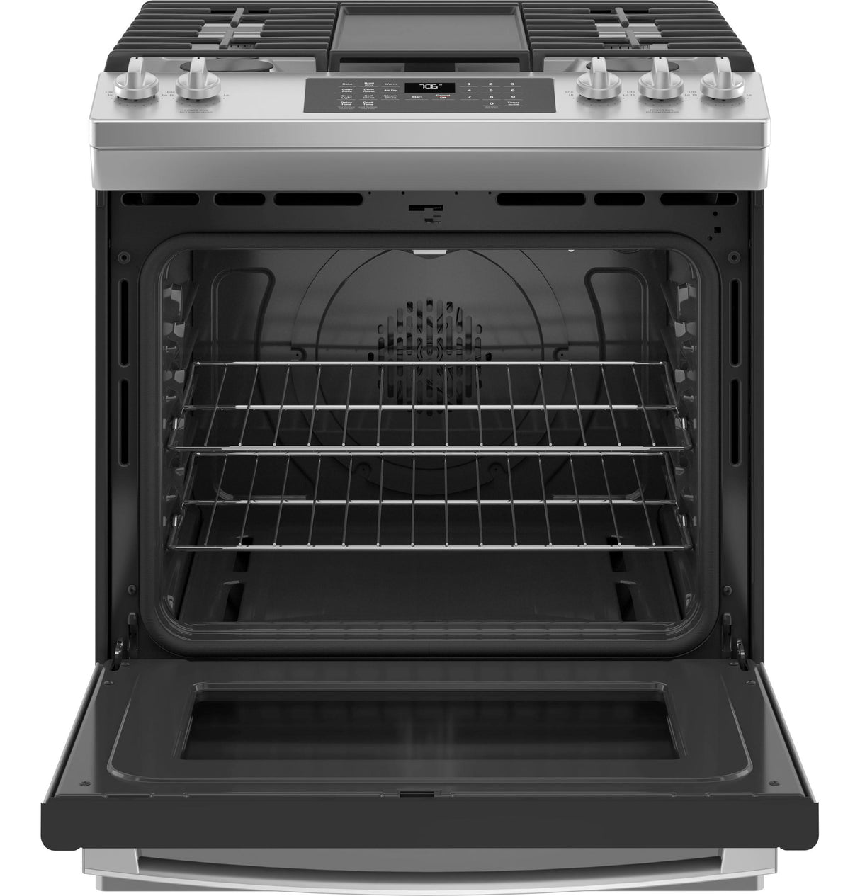 GE(R) 30" Slide-In Front-Control Convection Gas Range with No Preheat Air Fry - (JGS760SPSS)