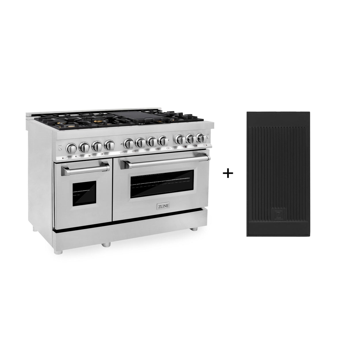 ZLINE 48 in. 6.0 cu. ft. Electric Oven and Gas Cooktop Dual Fuel Range with Griddle and Brass Burners in Stainless Steel (RA-BR-GR-48) - (RABRGR48)