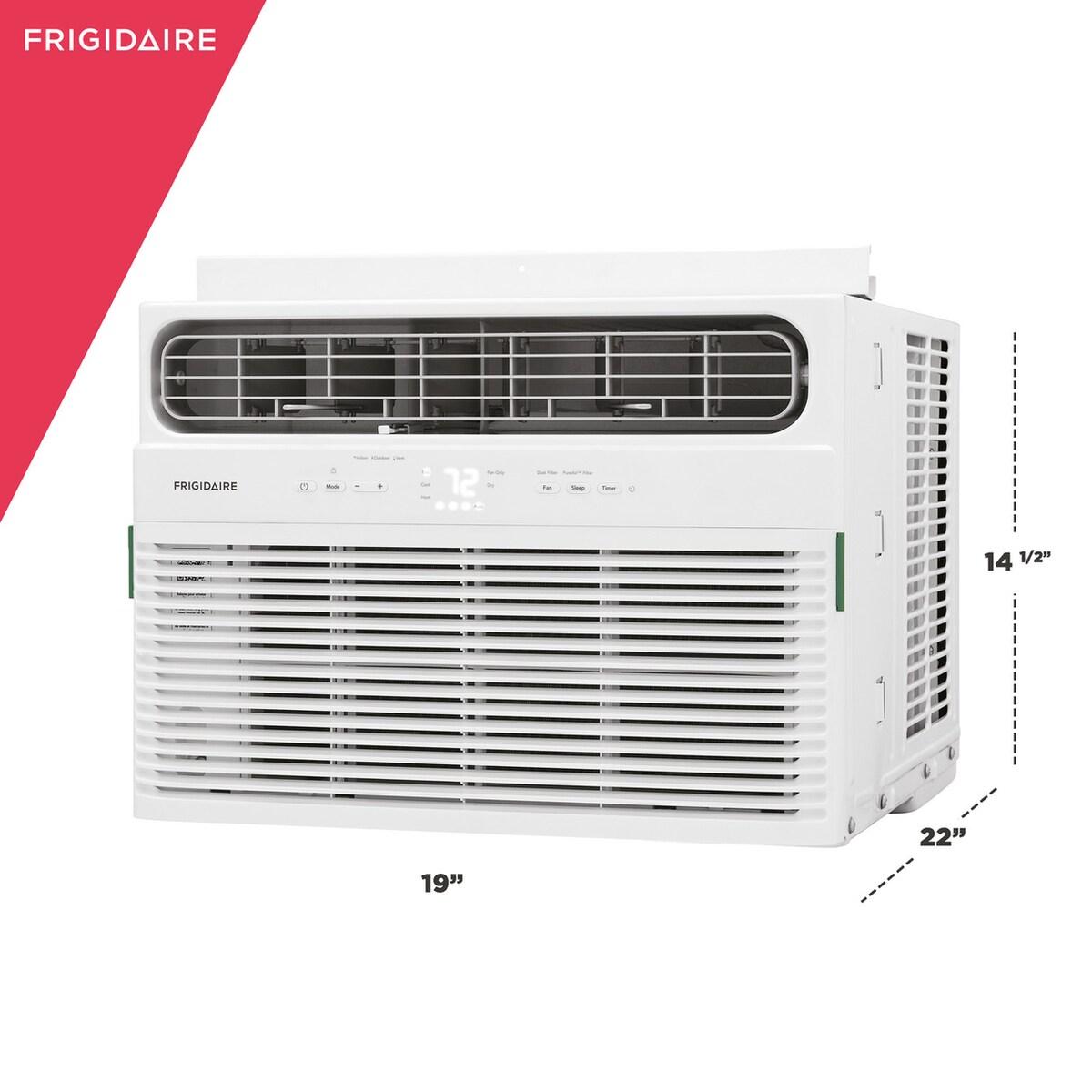8000 BTU Frigidaire air conditioner model FHWH084WB1 right side view with product dimensions