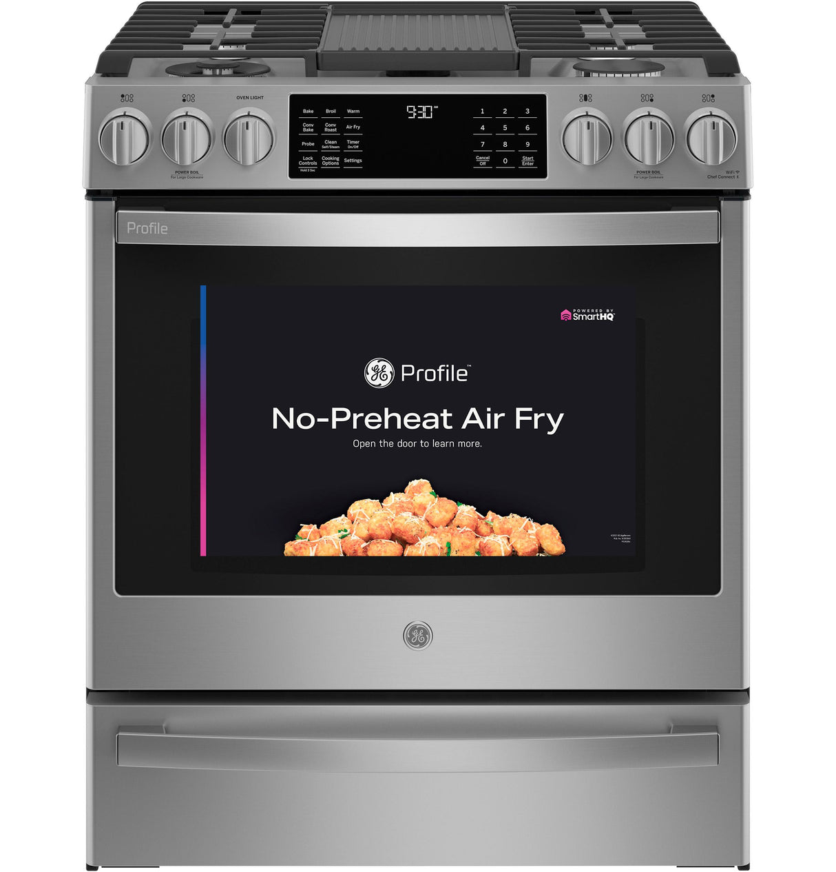 GE Profile(TM) 30" Smart Slide-In Front-Control Gas Fingerprint Resistant Range with No Preheat Air Fry - (PGS930YPFS)