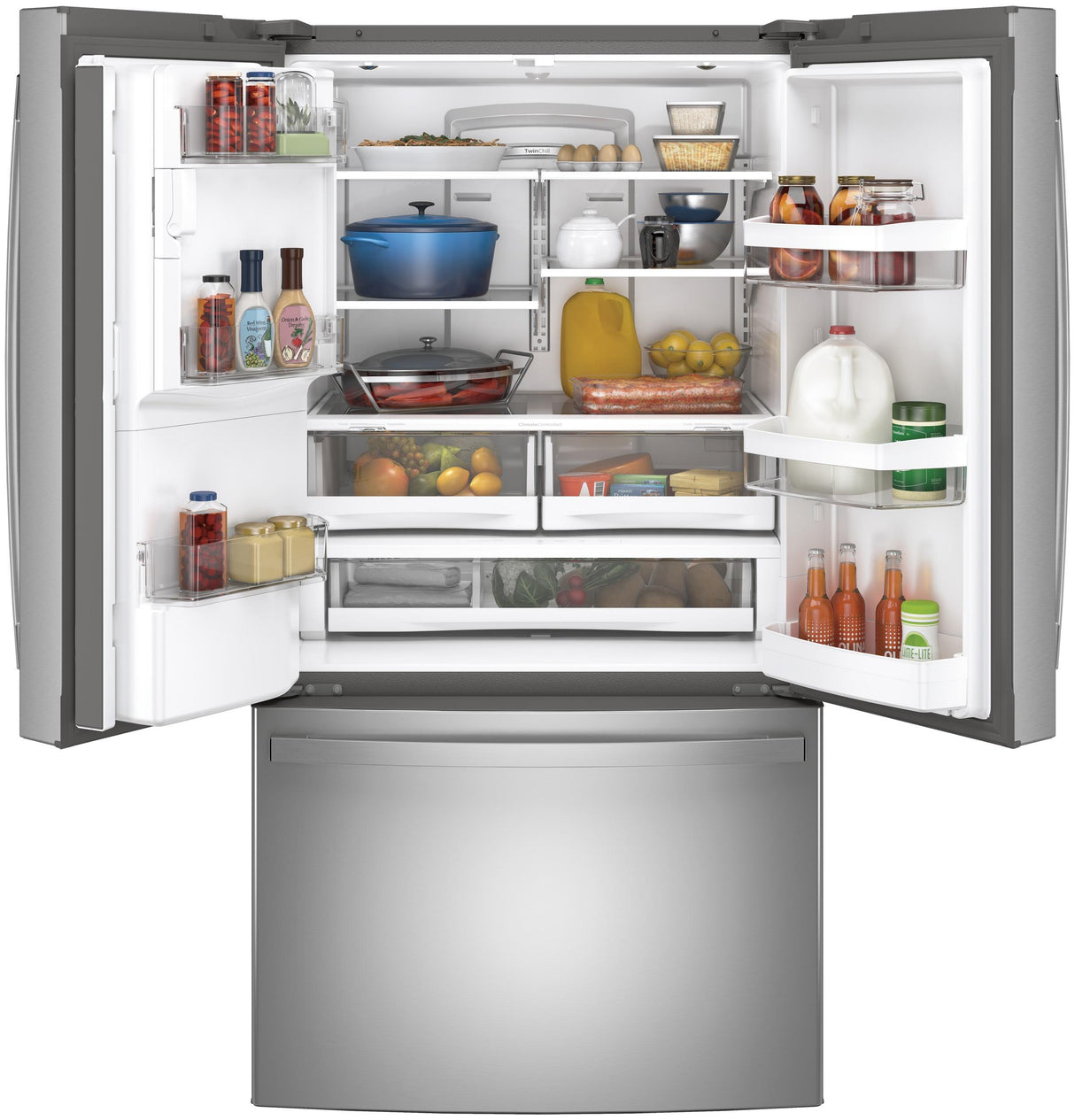 GE GFE28GYNFS - 36 in. 27.7 cu. ft. French Door Refrigerator with Ice & Water Dispenser - Fingerprint Resistant Stainless