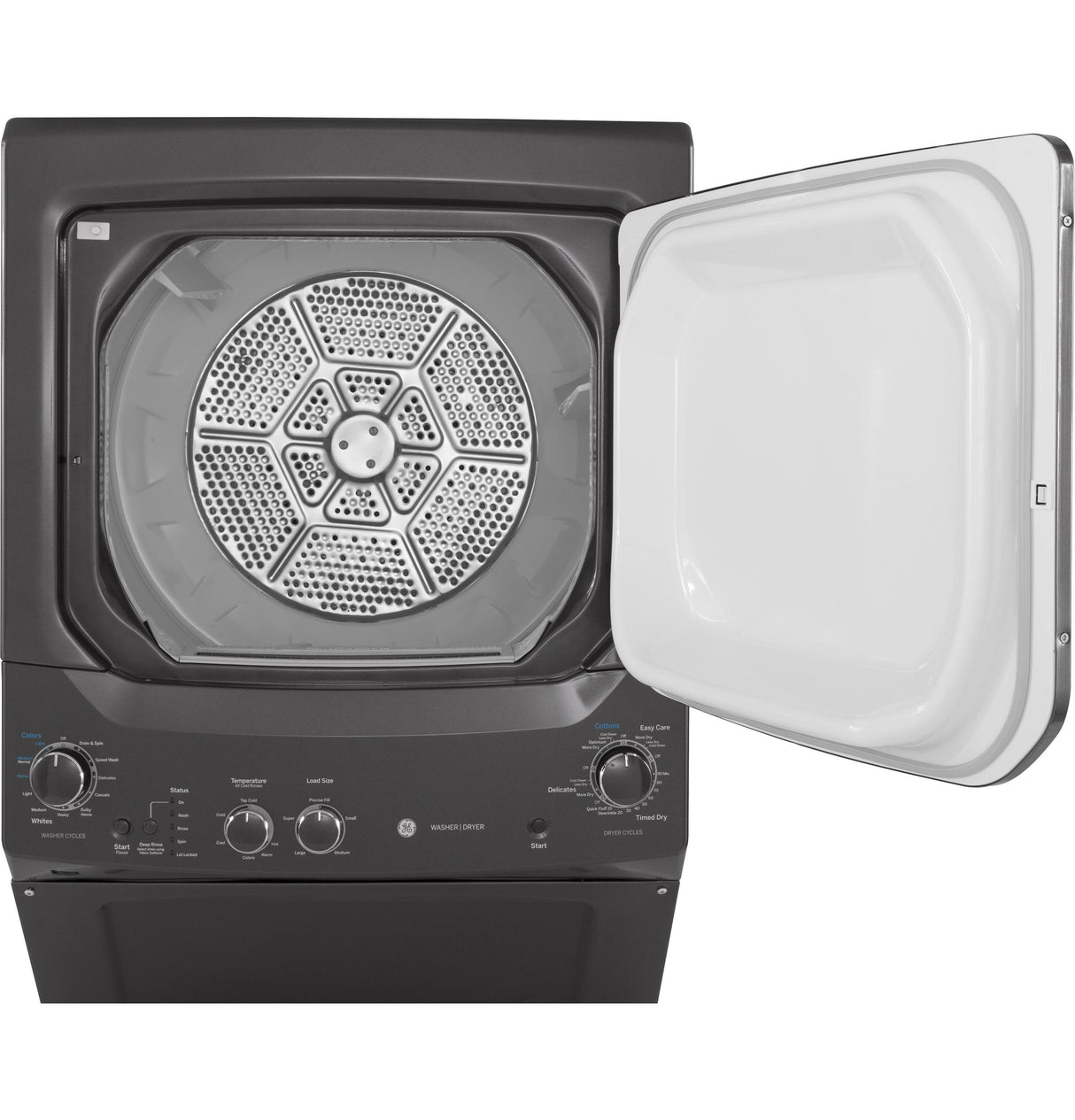 GE Unitized Spacemaker(R) 3.8 cu. ft. Capacity Washer with Stainless Steel Basket and 5.9 cu. ft. Capacity Gas Dryer - (GUD27GSPMDG)