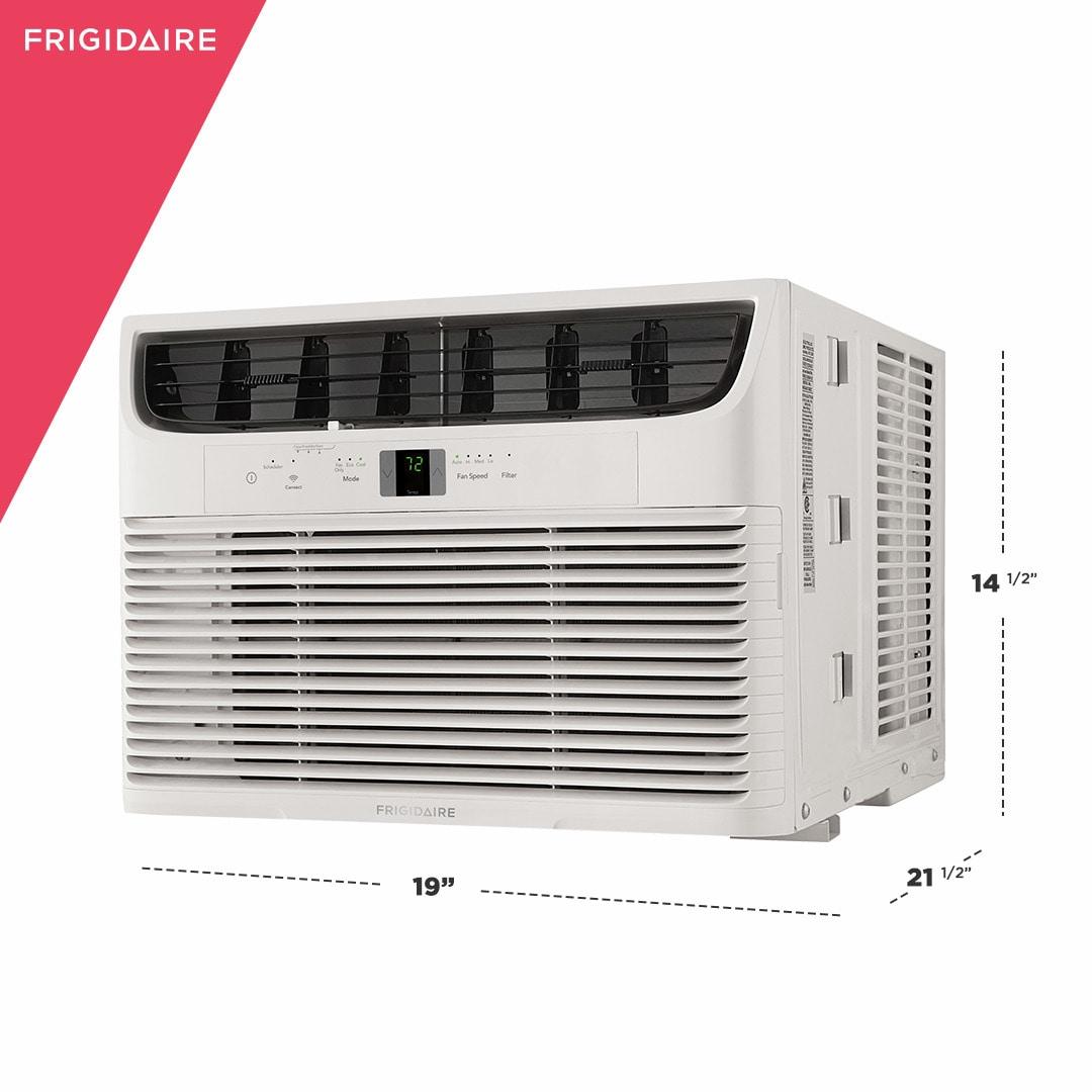Frigidaire 12,000 BTU window air conditioner right side view with product dimensions
