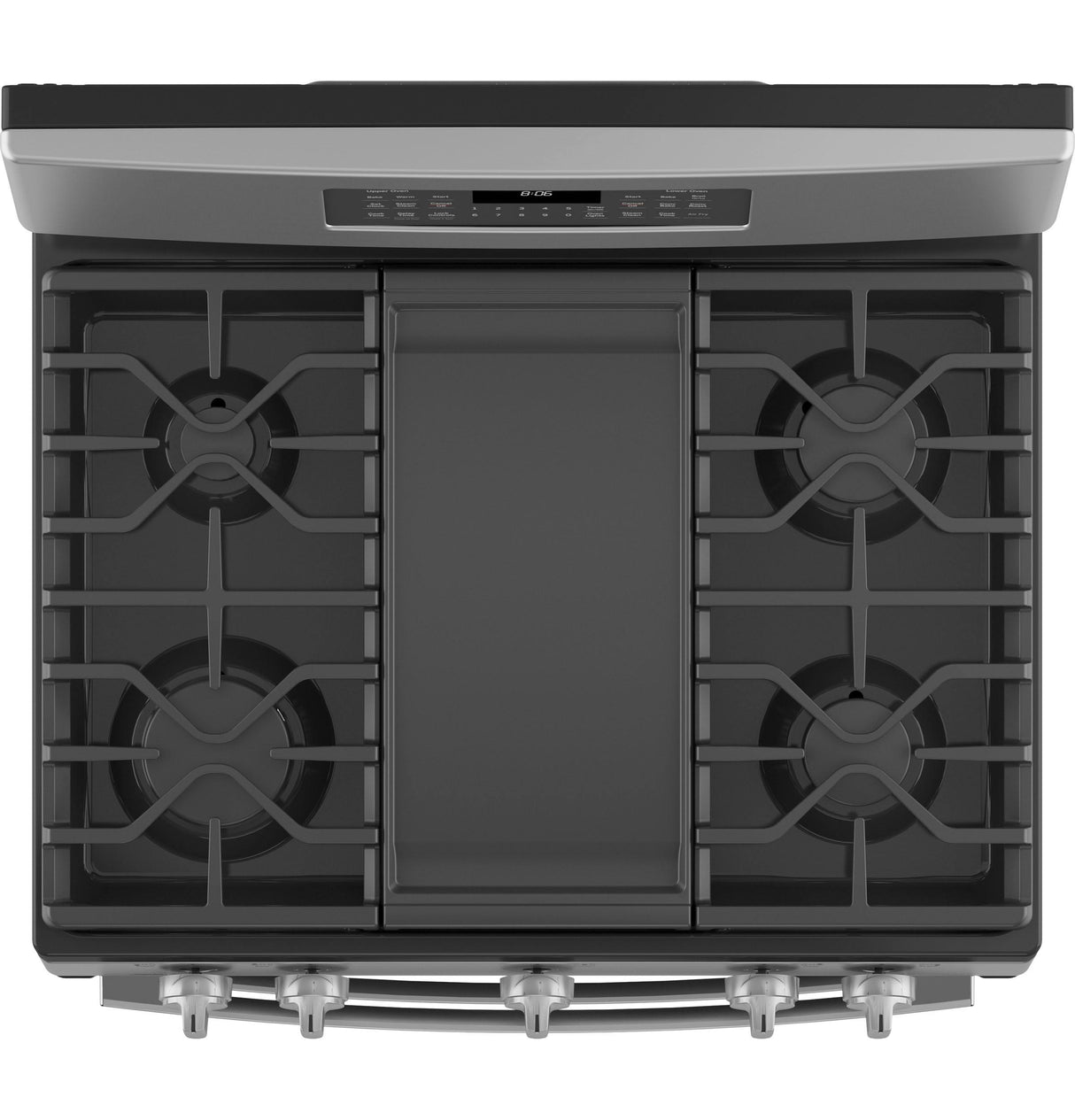 GE JGBS86SPSS - 30 in. 6.8 cu. ft. Air Fry True European Convection Double Oven Gas Range with 5 Sealed Burners & Griddle - Stainless Steel