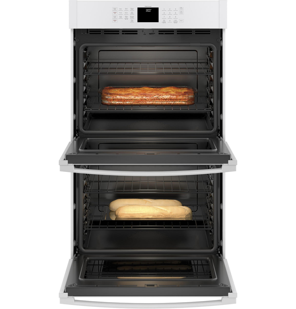 GEJTD3000DNWW - 30" Smart Built-In Self-Clean Double Wall Oven with Never-Scrub Racks - White