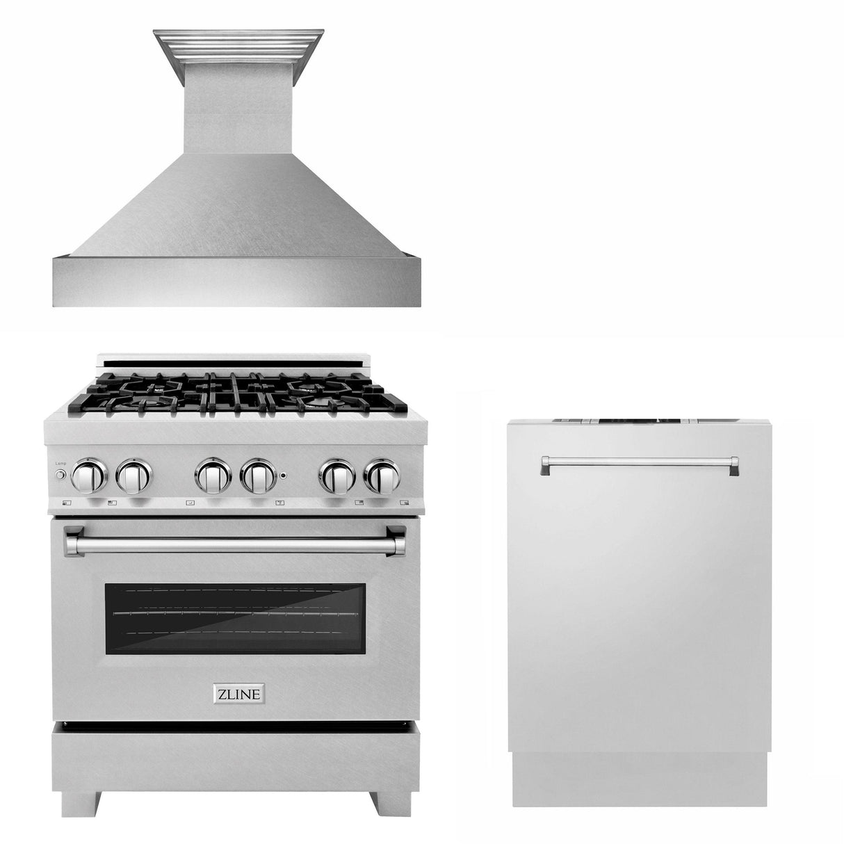 ZLINE 30 in. Kitchen Package with DuraSnow Stainless Dual Fuel Range, Ducted Vent Range Hood and Tall Tub Dishwasher (3KP-RASRH30-DWV) - (3KPRASRH30DWV)
