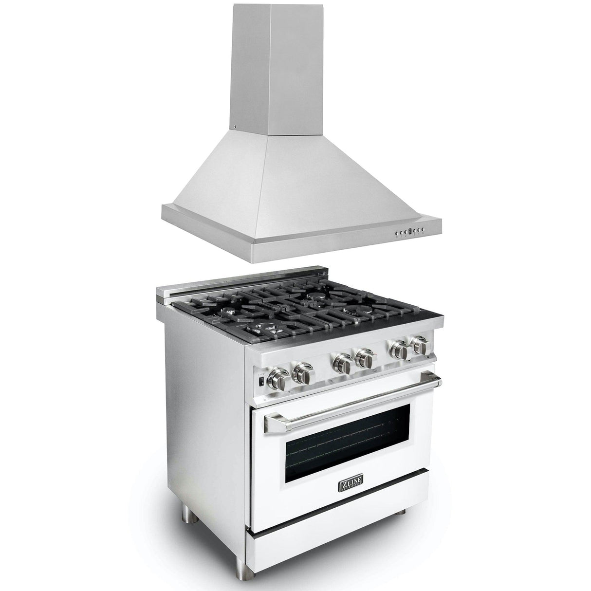 ZLINE 30 in. Kitchen Package with Stainless Steel Dual Fuel Range with White Matte Door and Convertible Vent Range Hood (2KP-RAWMRH30) - (2KPRAWMRH30)