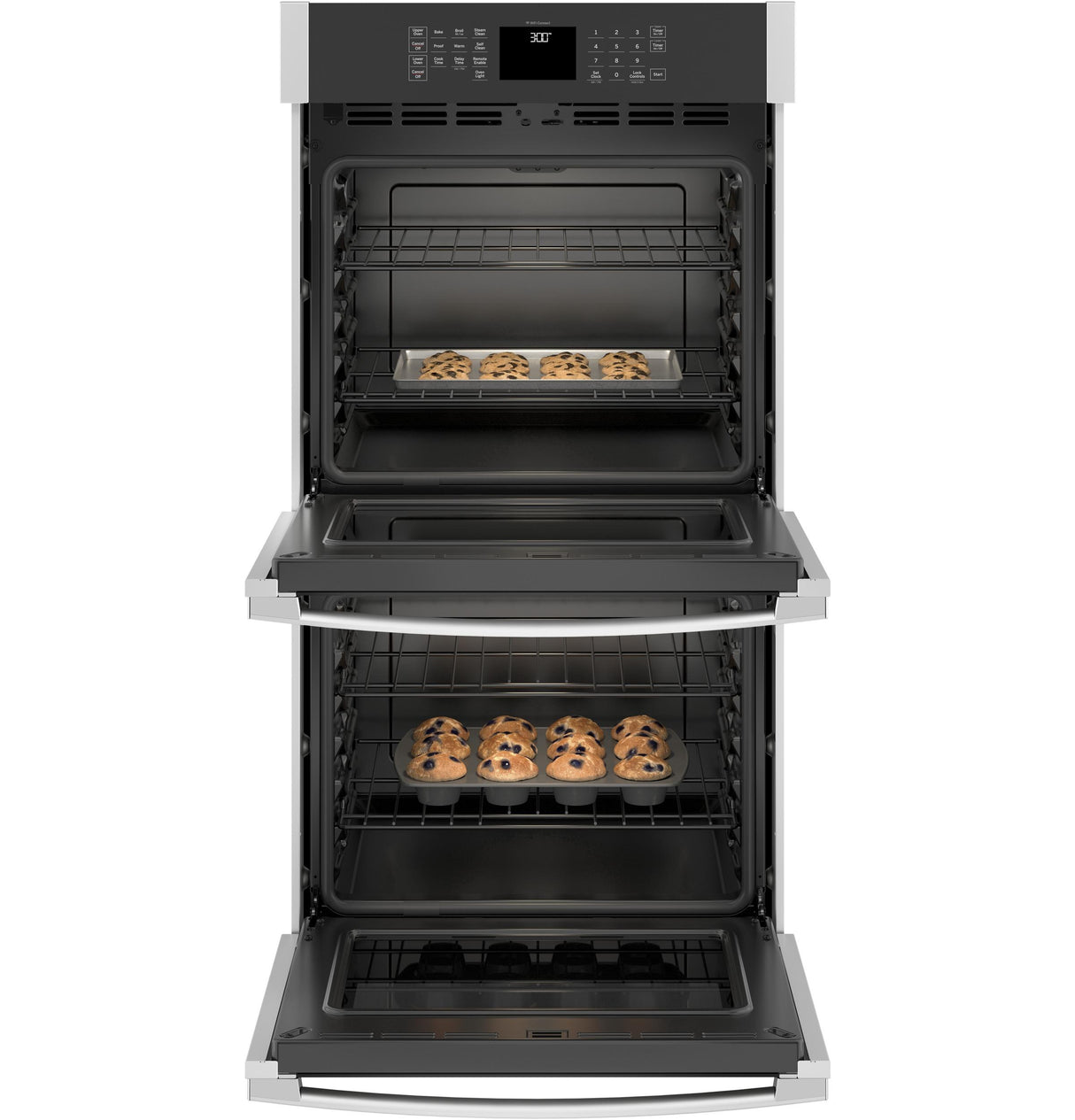 GE JKD3000SNSS - 27 in. 8.6 cu. ft. Smart Top Control Electric Double Wall Oven - Stainless Steel