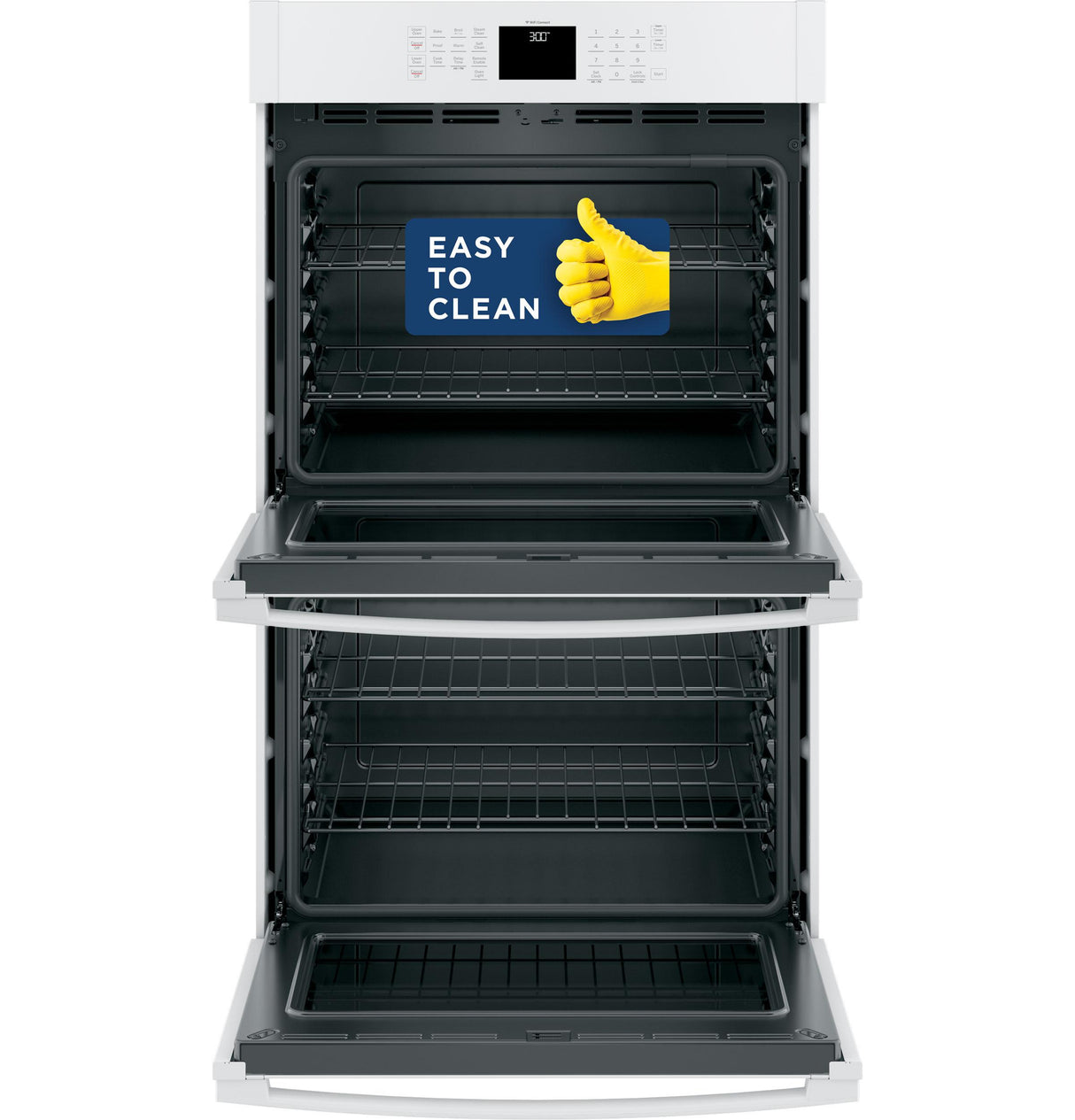 GEJTD3000DNWW - 30" Smart Built-In Self-Clean Double Wall Oven with Never-Scrub Racks - White