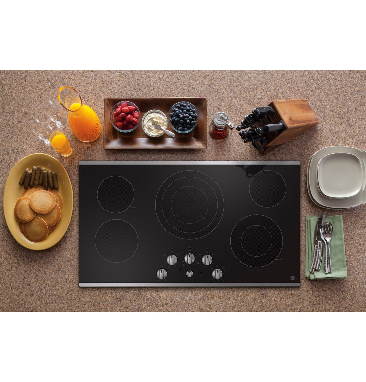 GE JEP5036STSS 36 in. 5-Burner Electric Cooktop with Simmer Burner & Power Burner - Stainless Steel