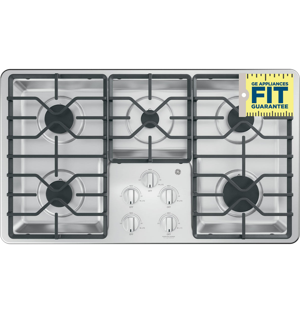 GE JGP3036SLSS - 36 in. 5-Burner Natural Gas Cooktop with Simmer Burner & Power Burner - Stainless Steel