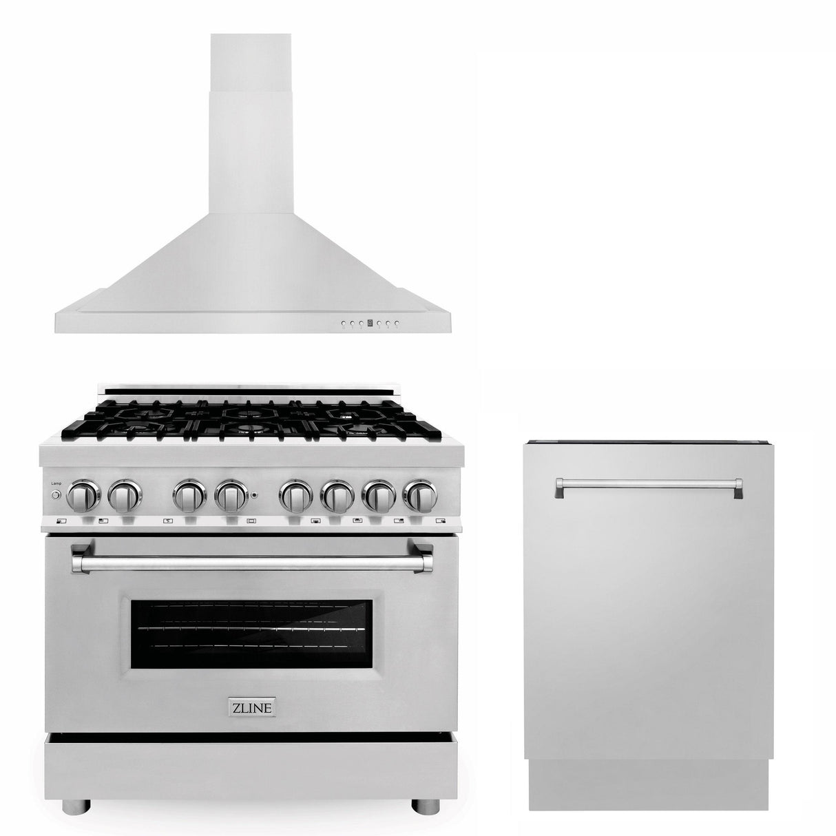 ZLINE 36 in. Kitchen Package with Stainless Steel Dual Fuel Range, Convertible Vent Range Hood and Tall Tub Dishwasher (3KP-RARH36-DWV) - (3KPRARH36DWV)
