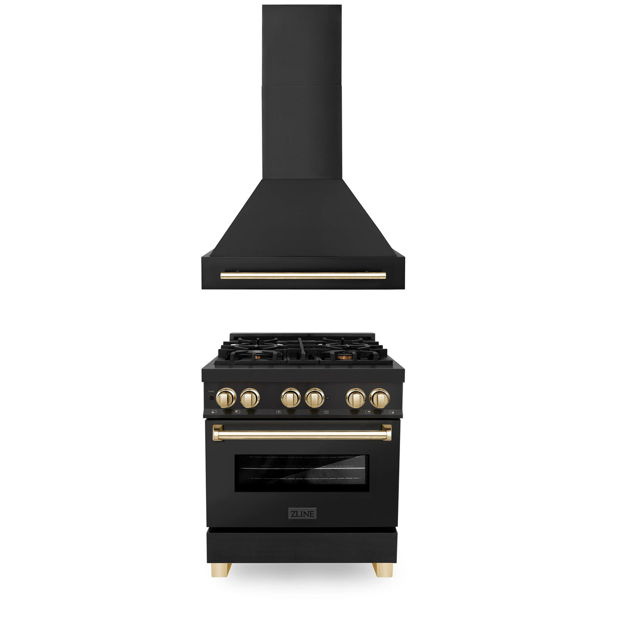 ZLINE 30" Autograph Edition Kitchen Package with Black Stainless Steel Dual Fuel Range and Range Hood with Polished Gold Accents (2AKP-RABRH30-G) - (2AKPRABRH30G)
