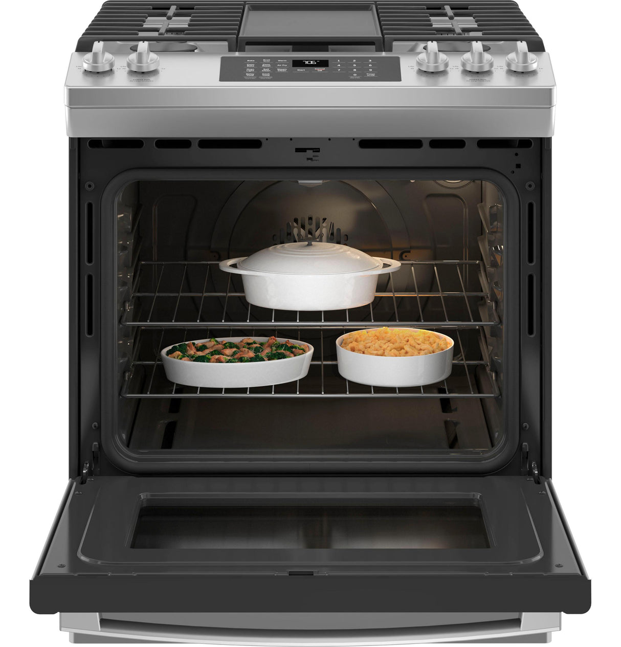GE(R) 30" Slide-In Front-Control Convection Gas Range with No Preheat Air Fry - (JGS760SPSS)