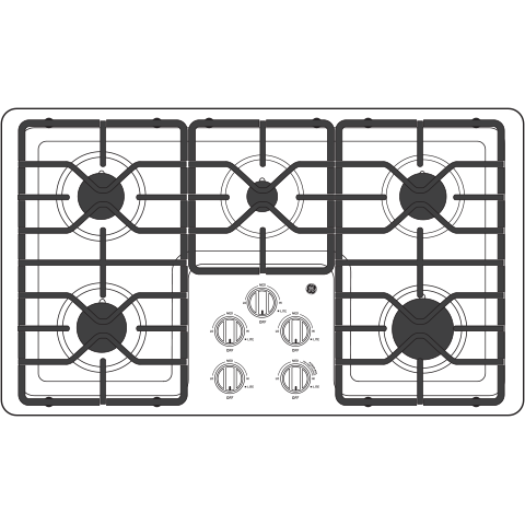 GE JGP3036SLSS - 36 in. 5-Burner Natural Gas Cooktop with Simmer Burner & Power Burner - Stainless Steel