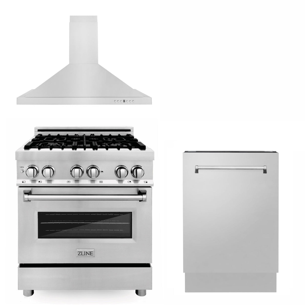 ZLINE 30 in. Kitchen Package with Stainless Steel Dual Fuel Range, Convertible Vent Range Hood and Tall Tub Dishwasher (3KP-RARH30-DWV) - (3KPRARH30DWV)