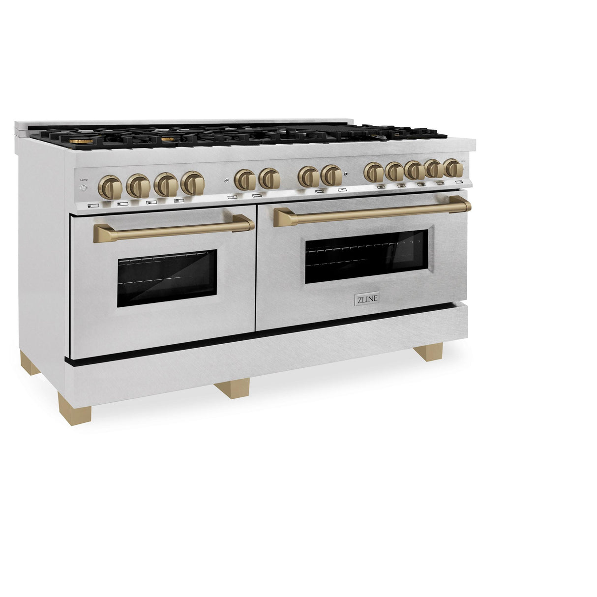 ZLINE Autograph Edition 60 in. 7.4 cu. ft. Dual Fuel Range with Gas Stove and Electric Oven in DuraSnow Stainless Steel with Accents (RASZ-SN-60) - (RASZSN60CB)