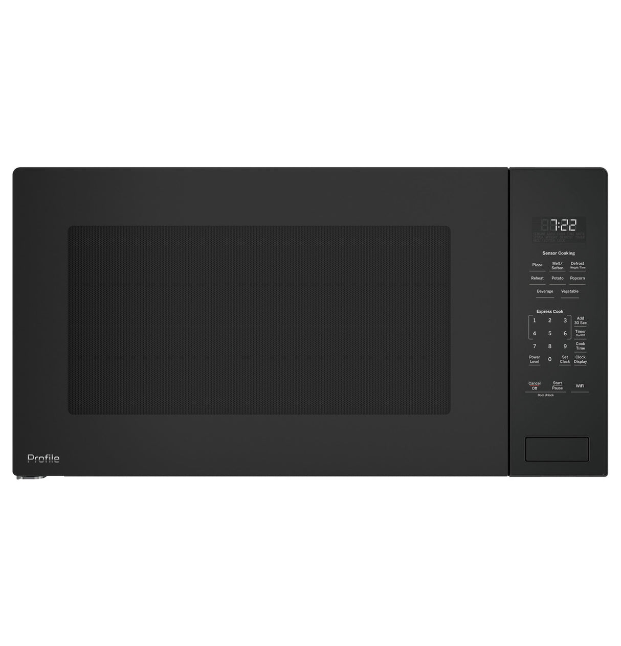 GE Profile PCWK22U1WDD built-in microwave angled view