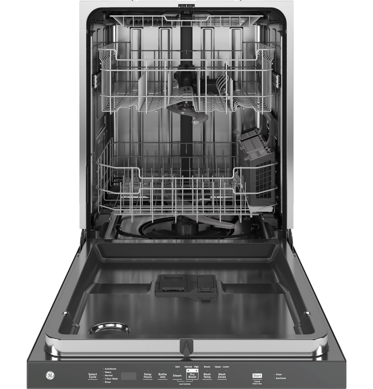 GE GDP670SYVFS - 24 in. Top Control Flush-Mount Dishwasher with 45 dBa Sound Level, 3rd-Rack, Dry Boost & Pocket Handle - Fingerprint Resistant Stainless