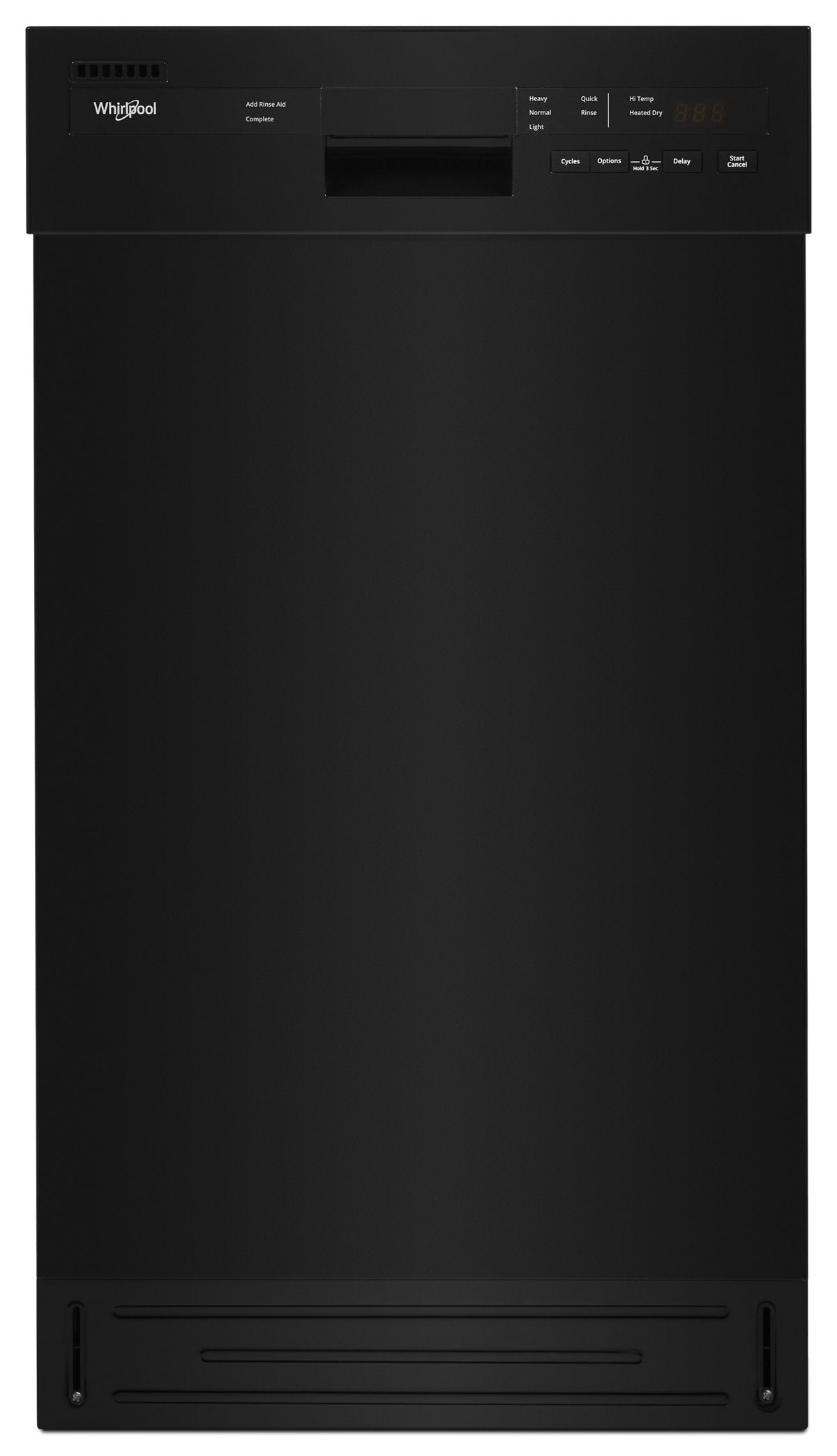 Whirlpool WDPS5118PB black compact dishwasher front