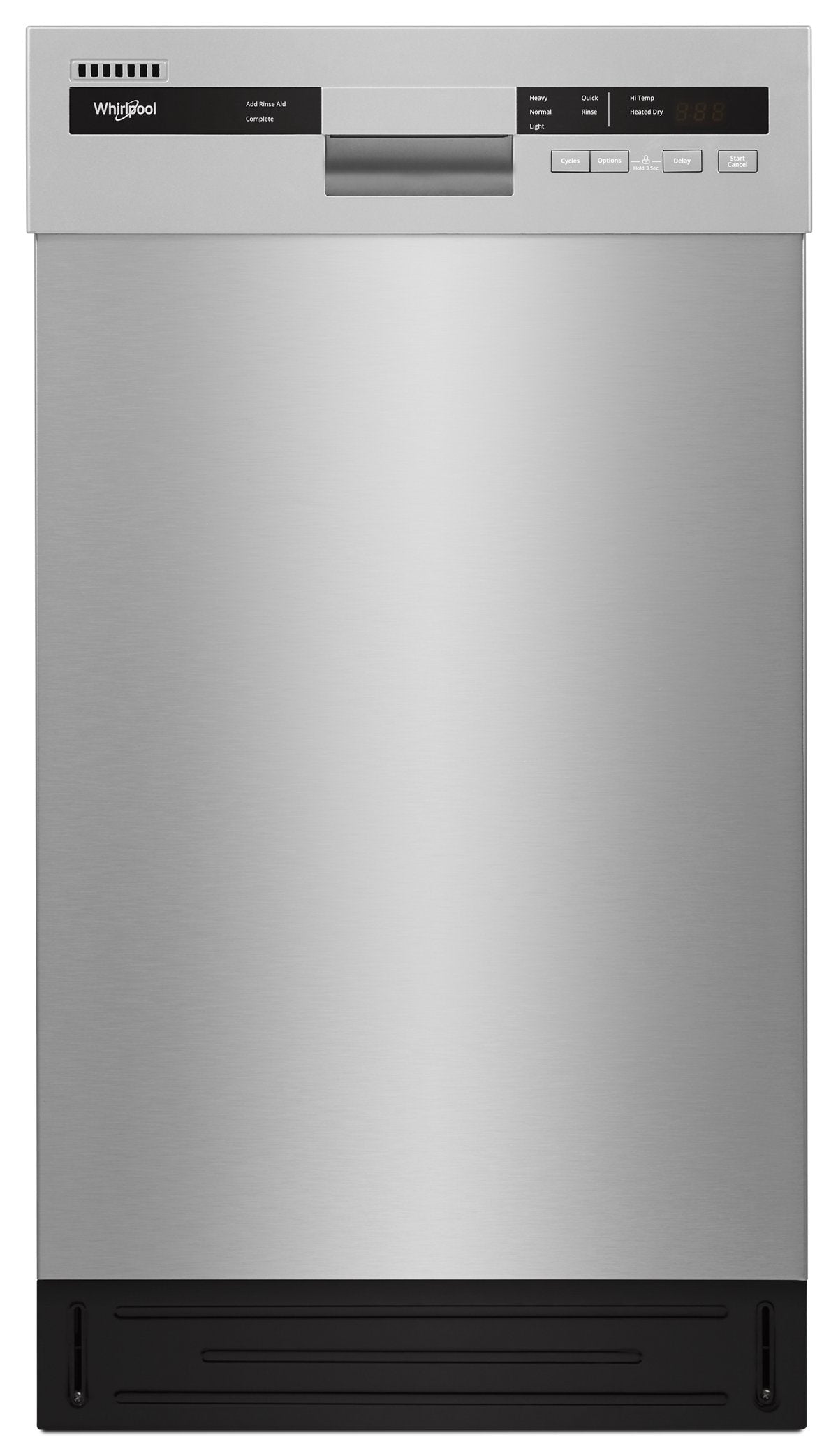 Whirlpool WDPS5118PM stainless compact dishwasher front