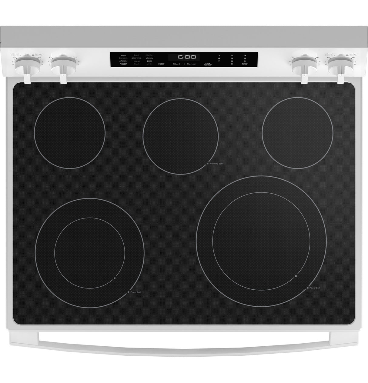 GE GRF600AVWW electric range - cooktop detail