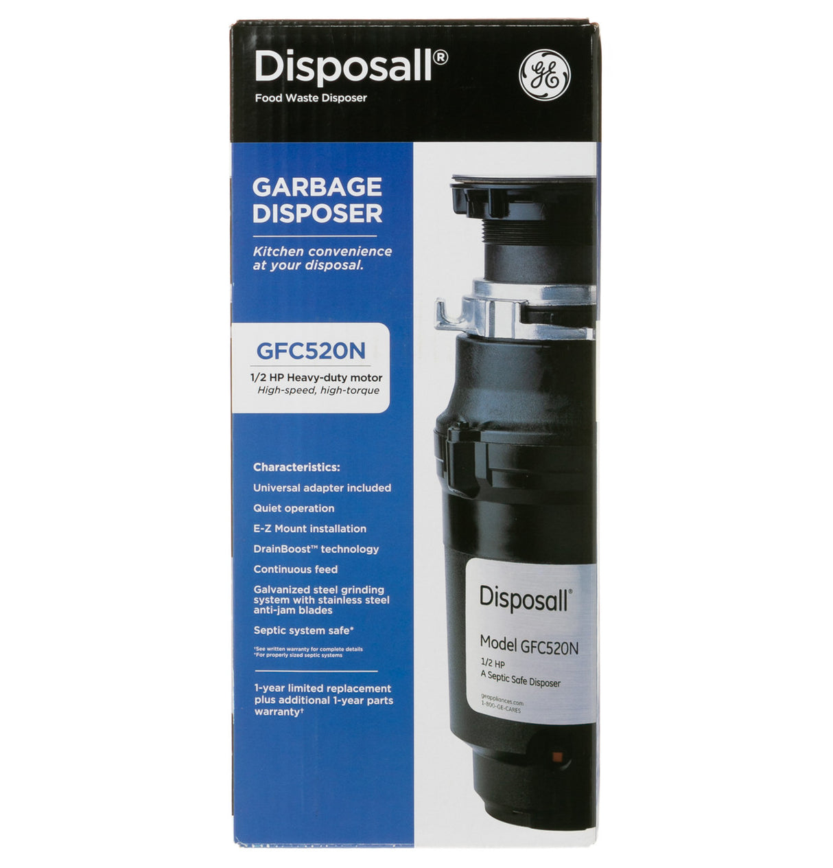 GE DISPOSALL 1/2 HP Continuous Feed Garbage Disposer with Stainless Steel Impellers, 25 oz. Chamber – Non-Corded