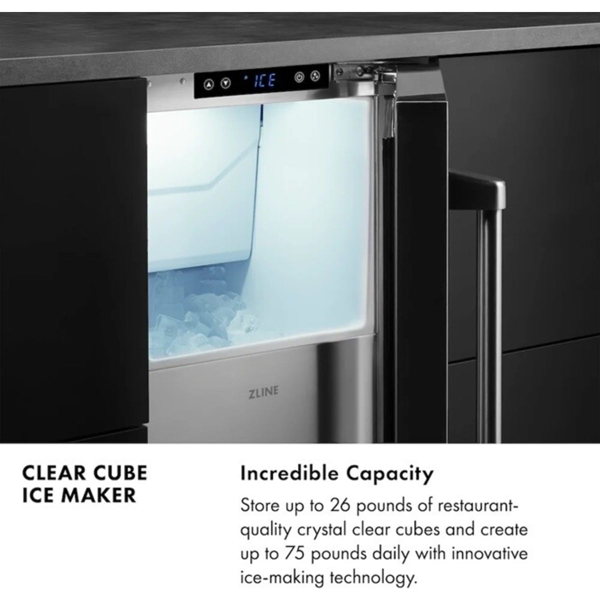 ZLINE ICCDST15 Touchstone Indoor/Outdoor 15" Built-In Ice Maker with 26 Lbs. Storage Capacity in Stainless Steel