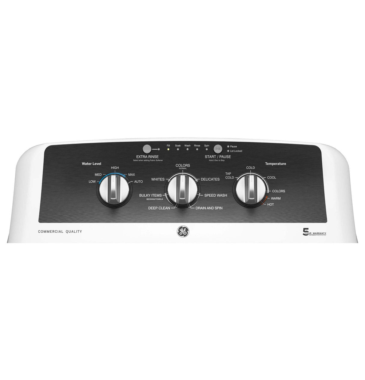 GE GTW525ACWWB top load washer — laundry room view