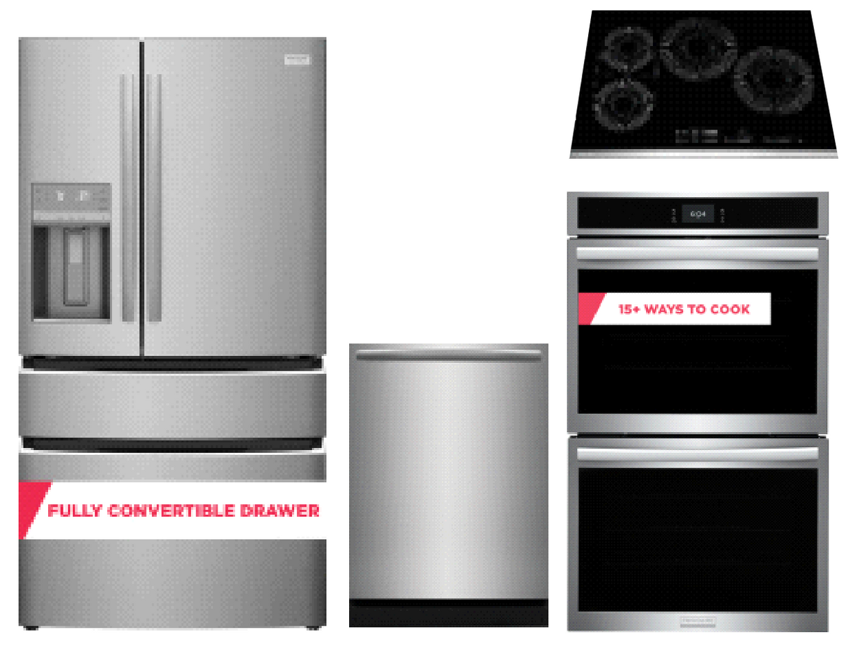 Frigidaire Gallery 24" Dishwasher WITH Frigidaire Gallery 21.5 Cu. Ft. Counter-Depth 4-Door French Door Refrigerator WITH Frigidaire Gallery 30" Double Electric Wall Oven with Total Convection AND Frigidaire Gallery 30" Induction Cooktop