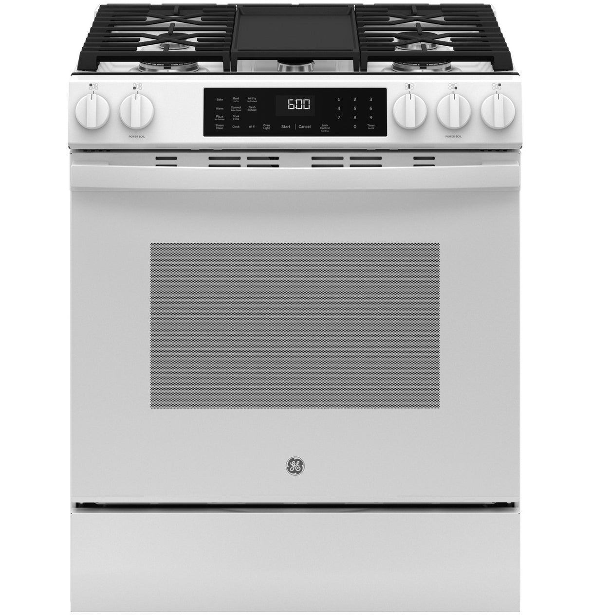 GE GGS600AVWW 30-inch slide-in front-control gas range in white