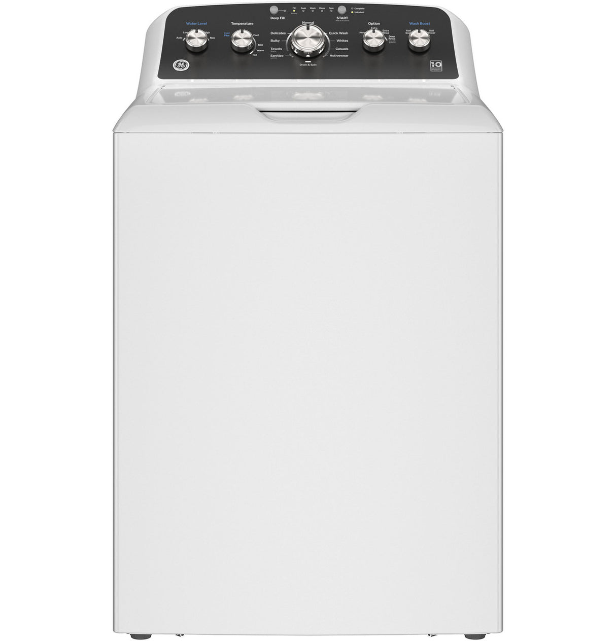 GE GTW485ASWWB top load washer angled view
