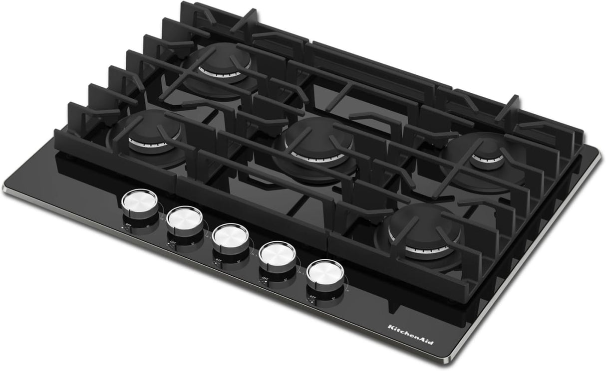 KitchenAid KCGG530PBL 30-inch gas cooktop, angled view