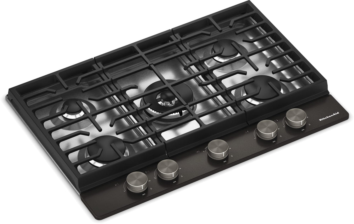 KitchenAid KCGK530SBE gas cooktop angled view