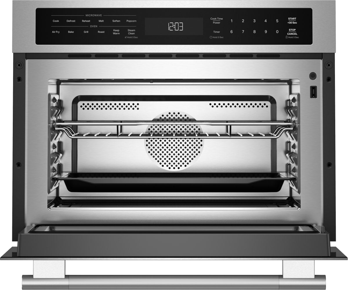 KitchenAid KMBS724SPS open door with oven rack