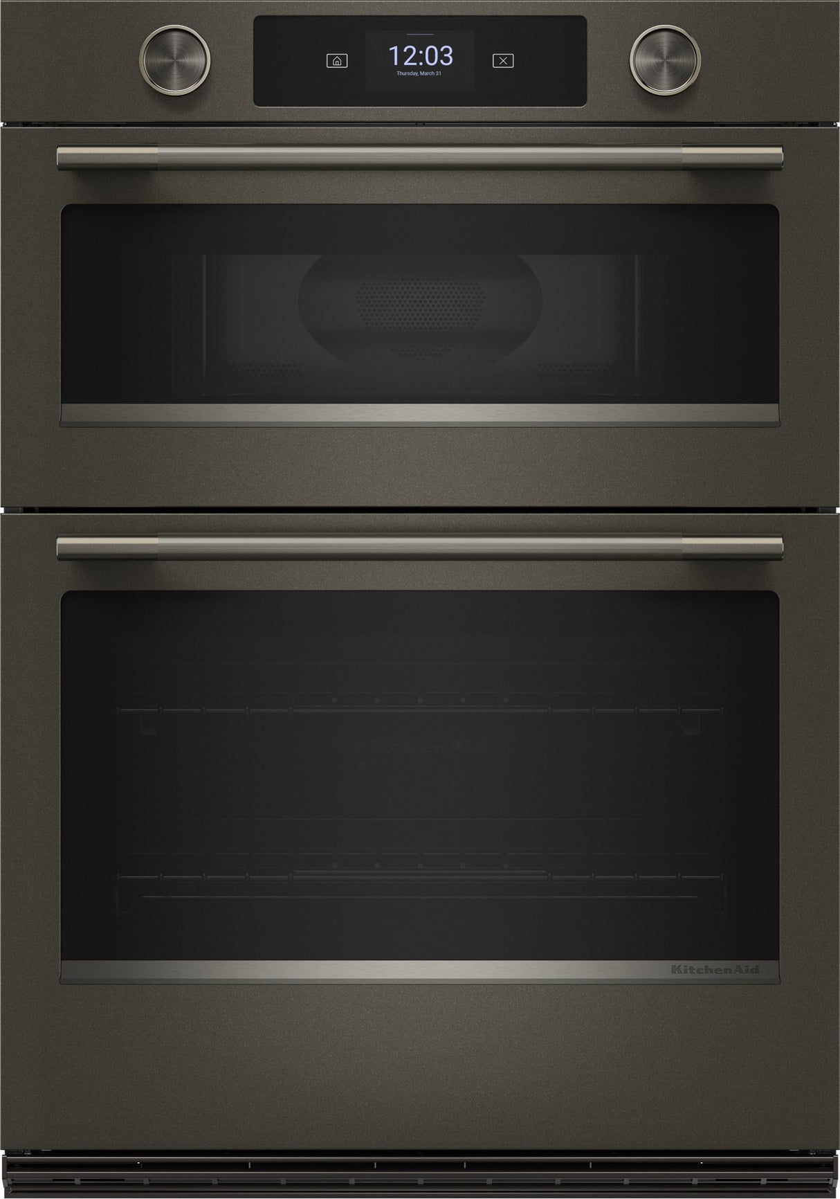 KitchenAid KOEC930SBE 30 Inch Double Combination Smart Electric Wall Oven Black Ore front view