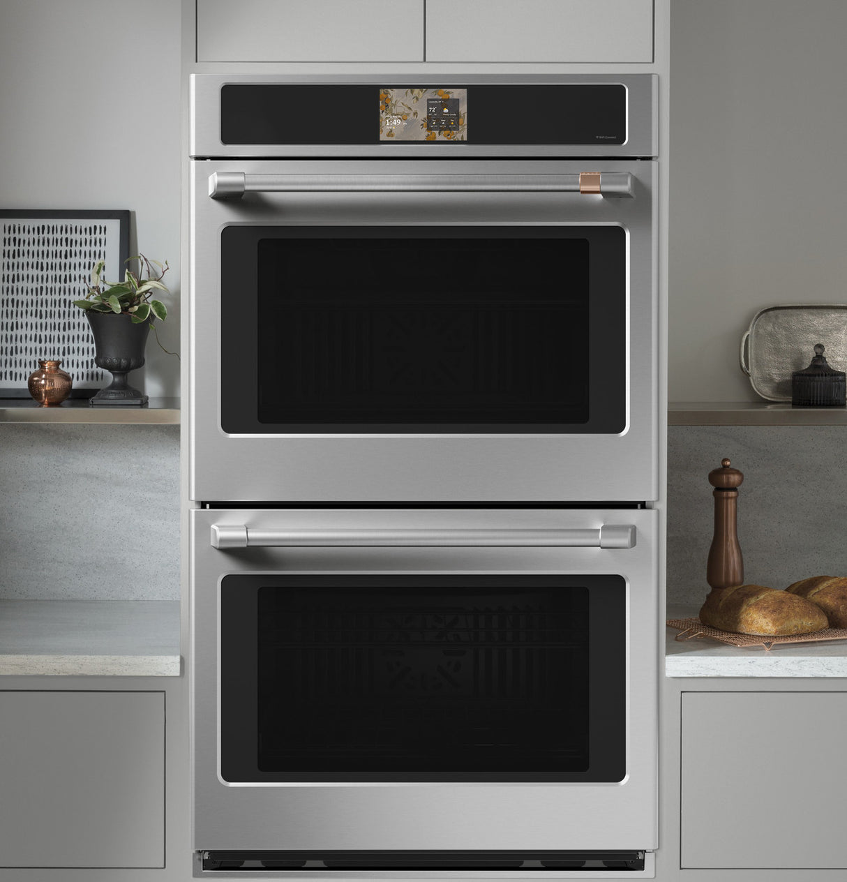 Café 30" Smart Built-In Double Wall Oven with True European Convection, No Preheat Air Fry & 7" Touch LCD, 10.0 cu. ft. - Stainless Steel with Brushed Stainless Handles
