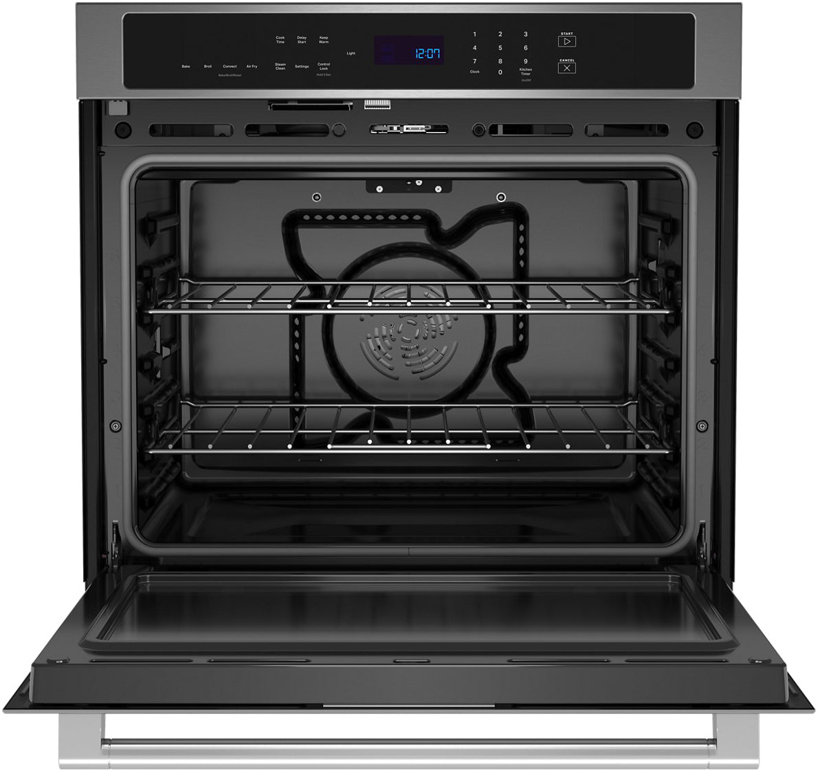 Maytag MOES4030TZ oven door open, empty cavity