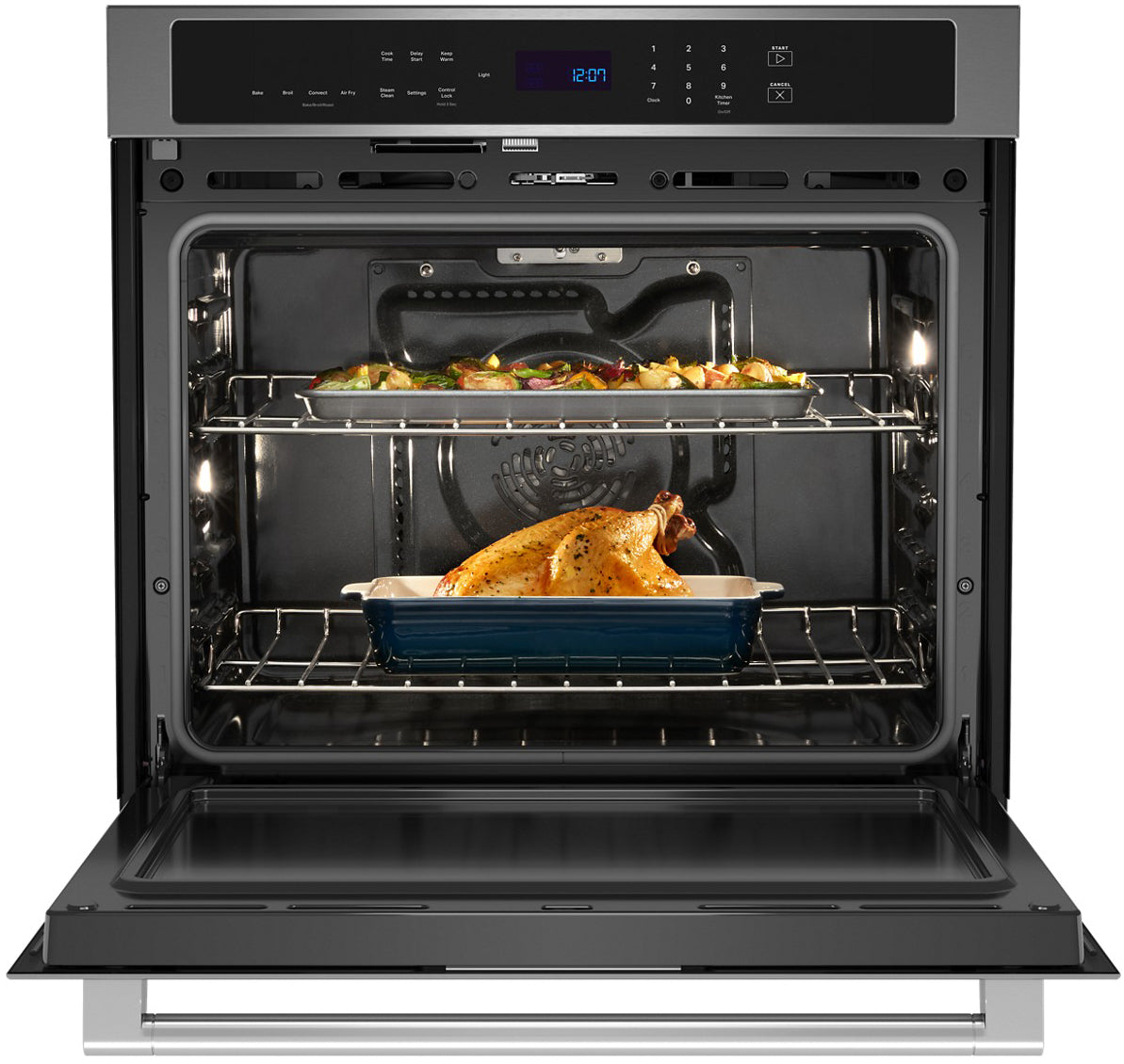 Maytag MOES4030TZ oven door open with racks